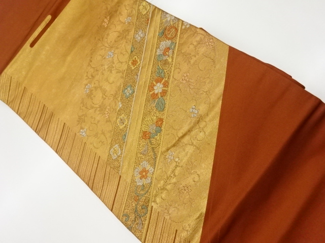 JAPANESE KIMONO / VINTAGE NAGOYA OBI / WOVEN FLOWER ARABESQUE & DIAGONAL STRIPE